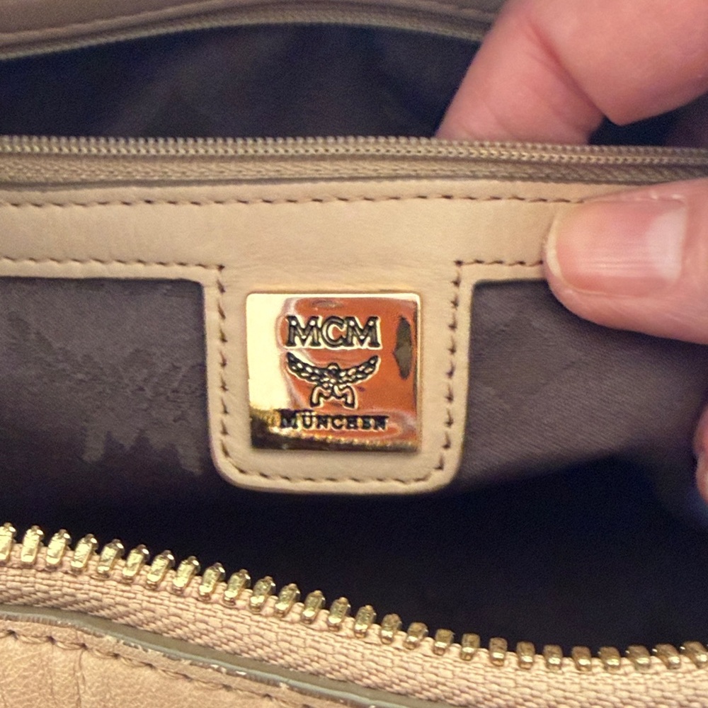 MCM Beige Visetos Leather Boston Bag with Gold Hardware - Picture 11 of 14